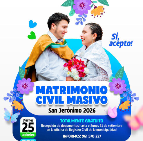 MUNICIPALIDAD DE SAN JERÓNIMO INVITA A PARTICIPAR DEL MATRIMONIO CIVIL MASIVO