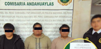 INTERVIENEN A TRES PERSONAS POR PRESUNTA RECEPTACIÓN DE CELULARES EN ANDAHUAYLAS
