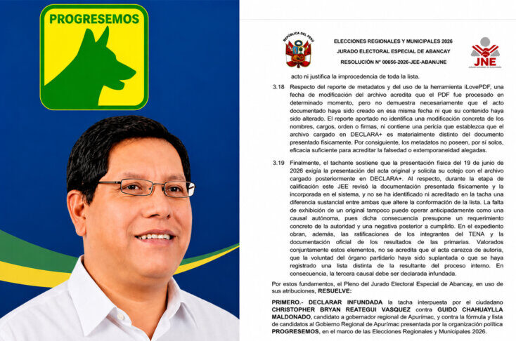 JEE DE ABANCAY DECLARA INFUNDADA TACHA GUIDO CHAHUAYLLA SIGUE EN CARRERA REGIONAL