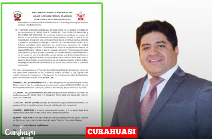 TACHA CONTRA LISTA DE NÉSTOR JARA PACHECO QUEDA SIN EFECTO Y PROGRESEMOS SIGUE EN CARRERA